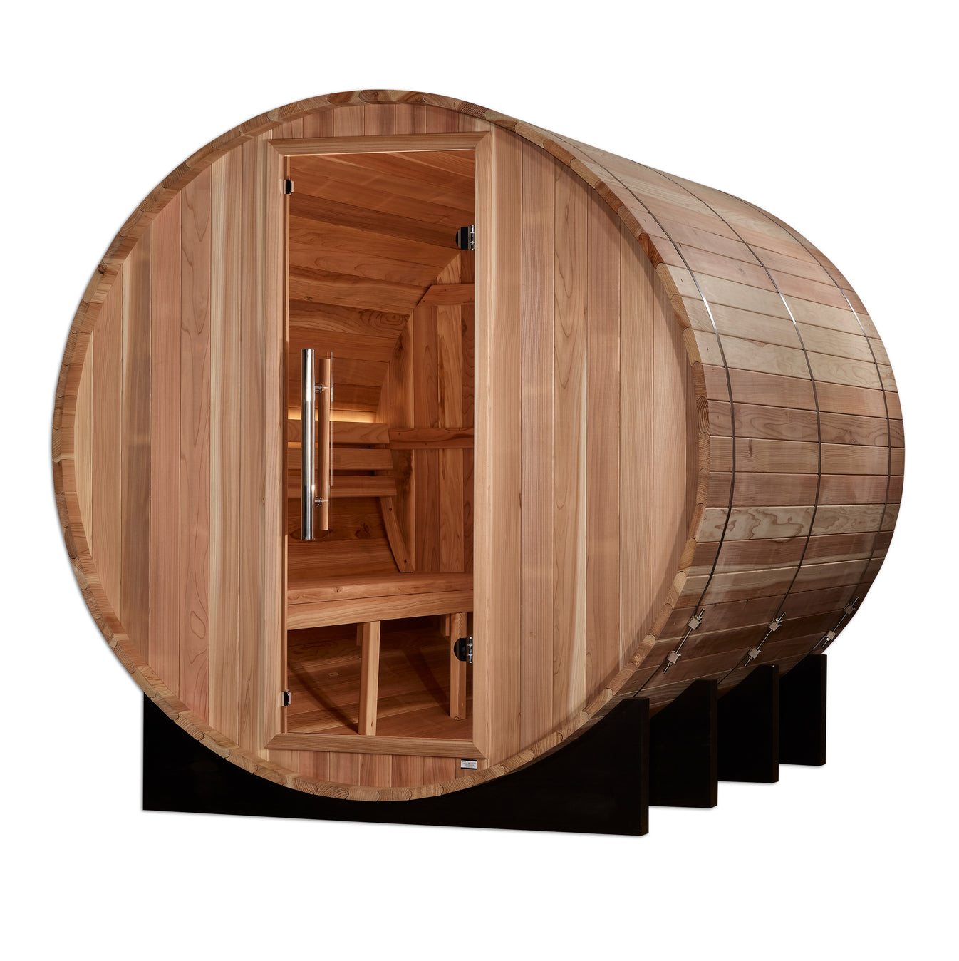 Klosters Cedar Outdoor Barrel Sauna (6-Person) with Harvia 8kW Heater