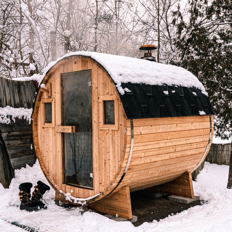 Barrel Outdoor Sauna - 6 Person w/ Harvia KIP 8kW Heater