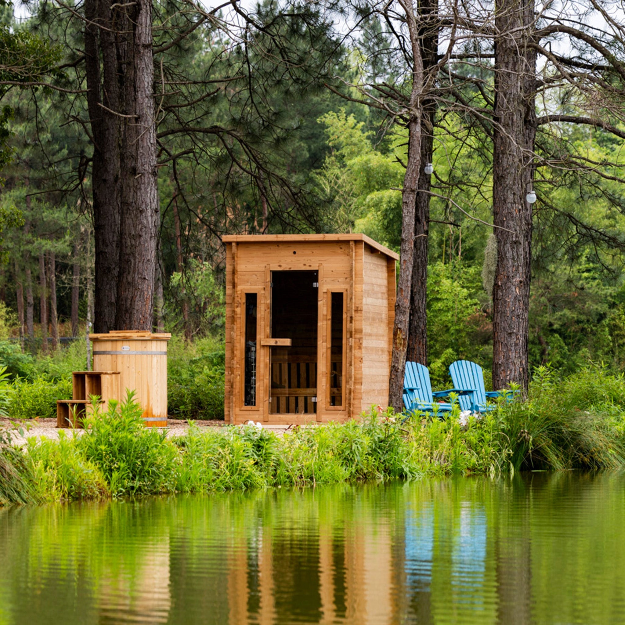 Cabin Canadian Thermowood Outdoor Sauna (4-Person) with Harvia Spirit WiFi 8kW Heater