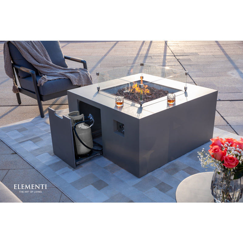 Rocky Fire Table with Hidden Propane Tank in Light Gray