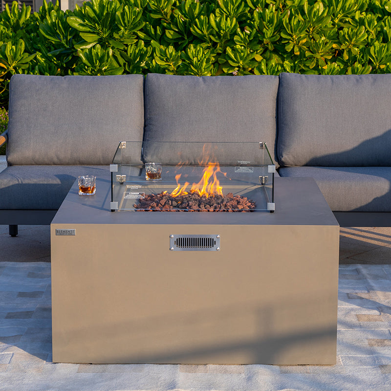 Rocky Fire Table with Hidden Propane Tank in Light Gray