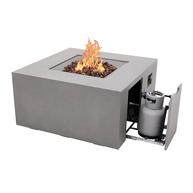 Rocky Fire Table with Hidden Propane Tank in Light Gray