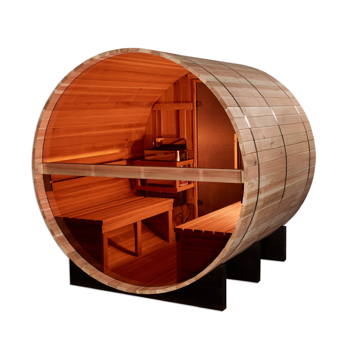 Zurich Cedar Outdoor Barrel Sauna (4-Person) with Harvia 6kW Heater