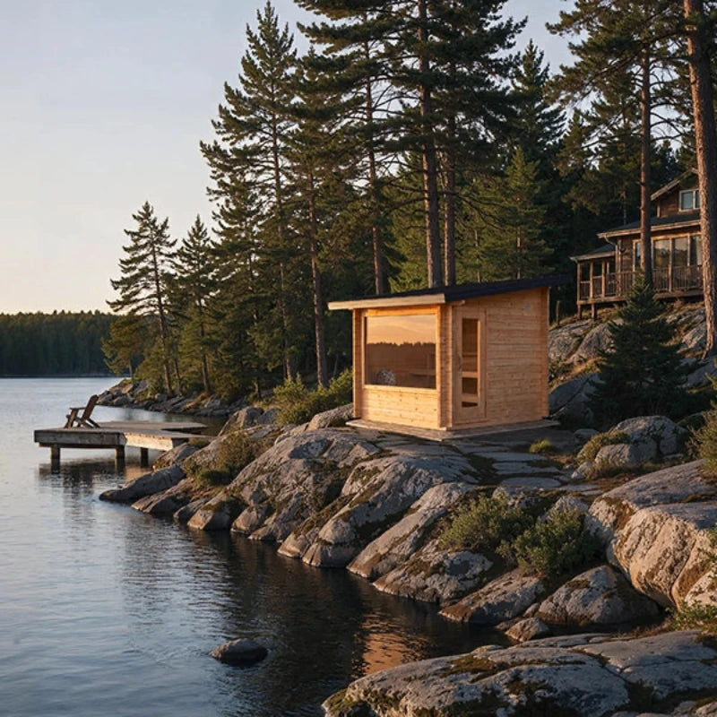 Canadian Timber Avalon Cedar Outdoor Sauna (3-4 Person) with Harvia 8kW Heater