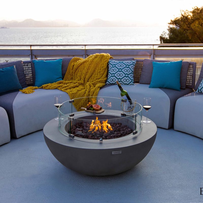 Lunar Bowl Propane Fire Table in Light Gray