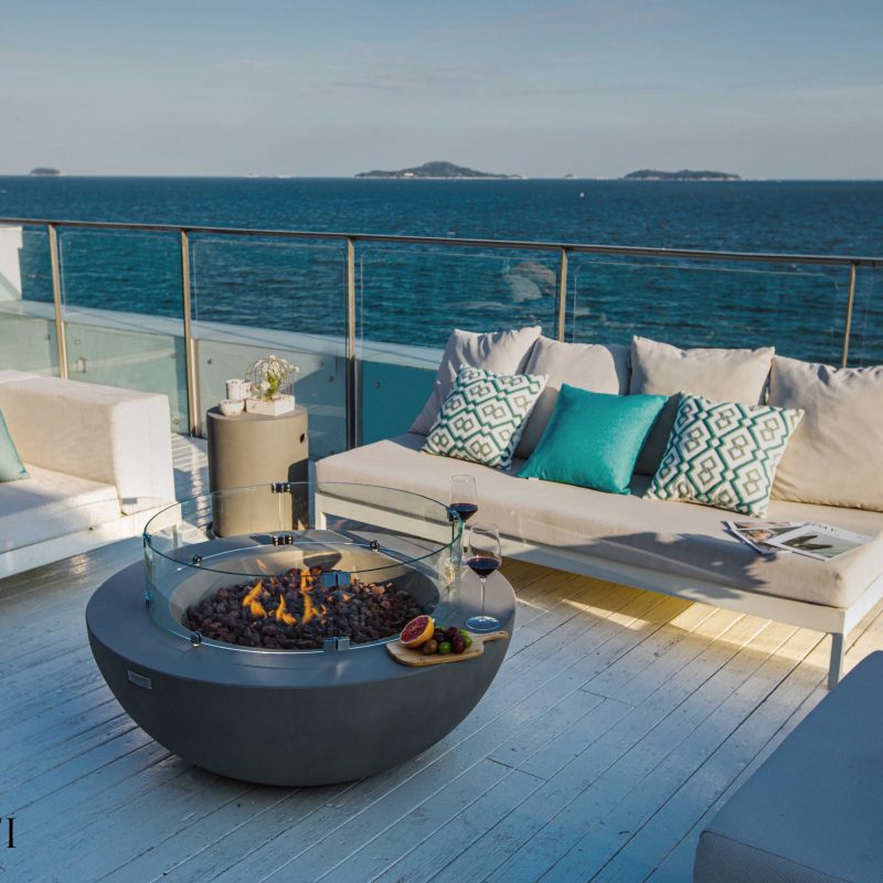 Lunar Bowl Propane Fire Table in Light Gray