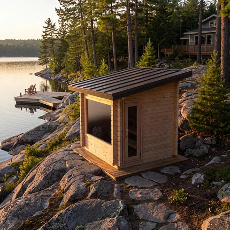 Canadian Timber Avalon Cedar Outdoor Sauna (3-4 Person) with Harvia 8kW Heater
