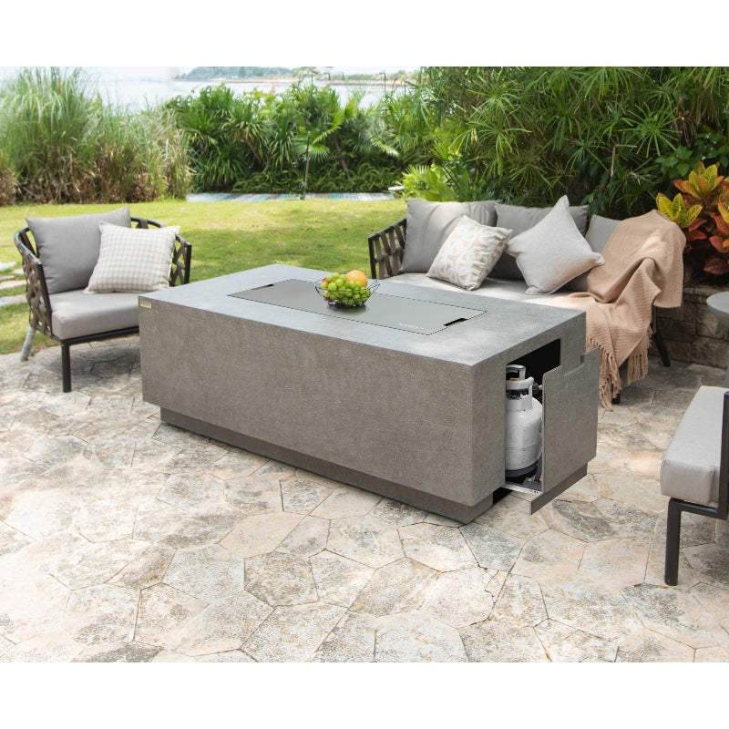 Andes Fire Table with Hidden Propane Tank in Light Gray