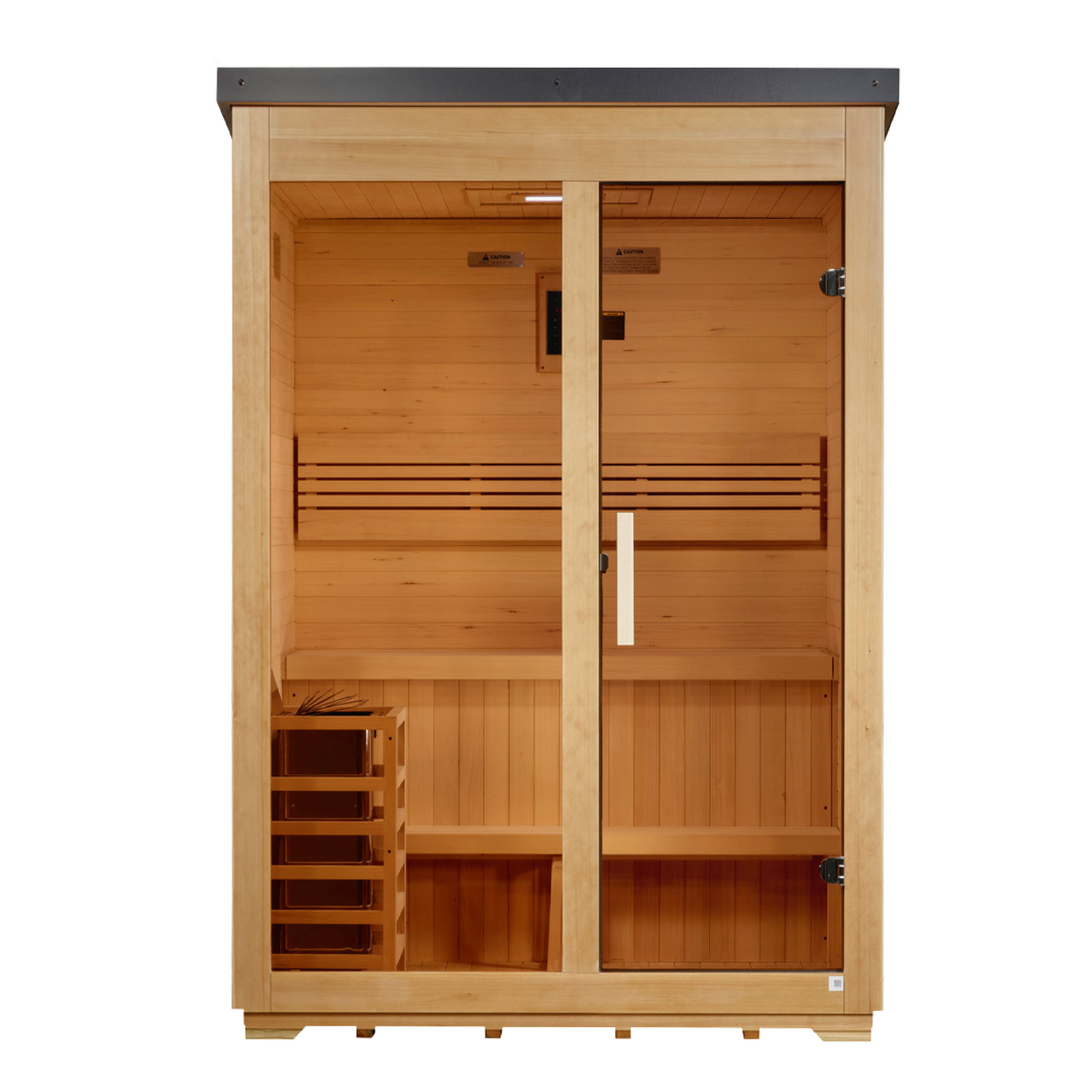 Arlberg Flat Roof Canadian Hemlock Outdoor Sauna (3-Person) with Harvia 8kW Heater