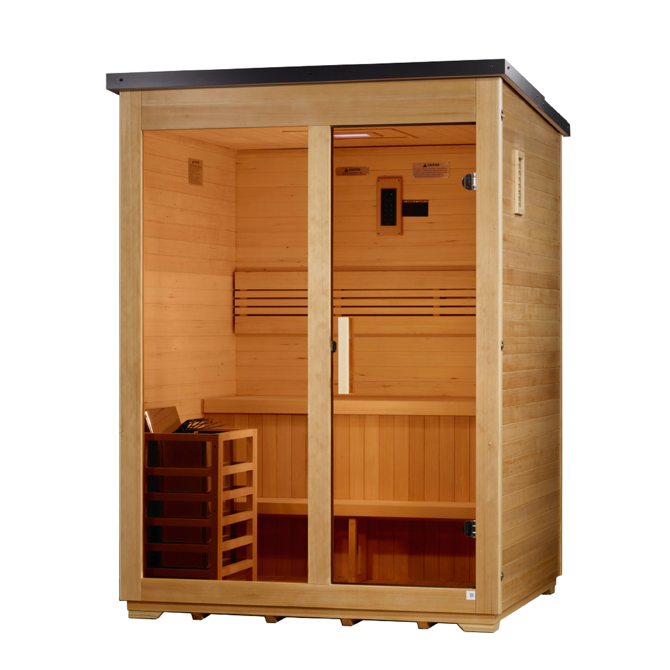 Arlberg Flat Roof Canadian Hemlock Outdoor Sauna (3-Person) with Harvia 8kW Heater