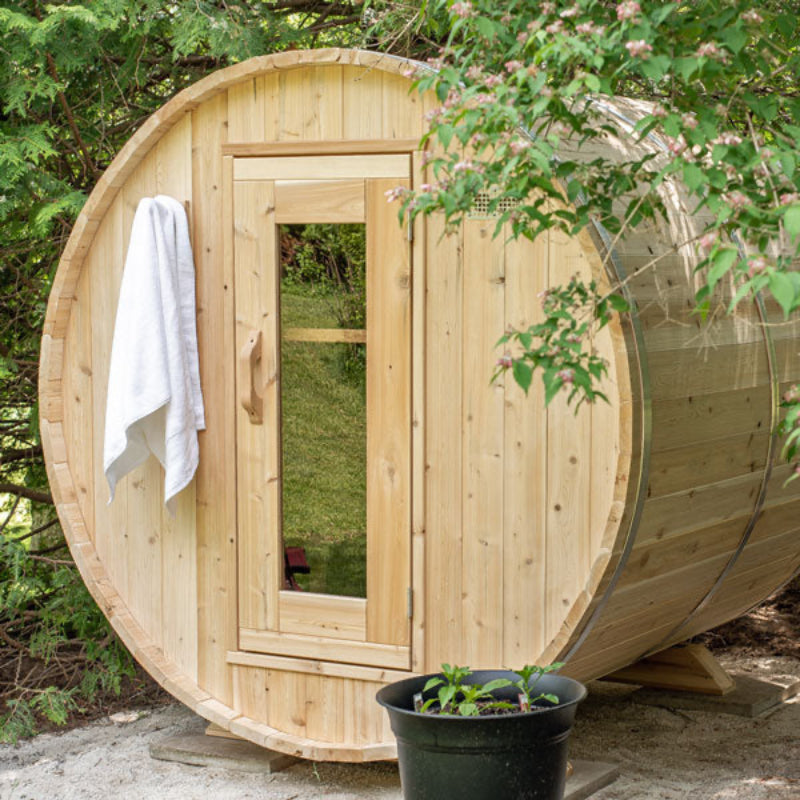Canadian Timber Harmony Cedar Outdoor Barrel Sauna (3-4 Person) with Harvia 6kW Heater