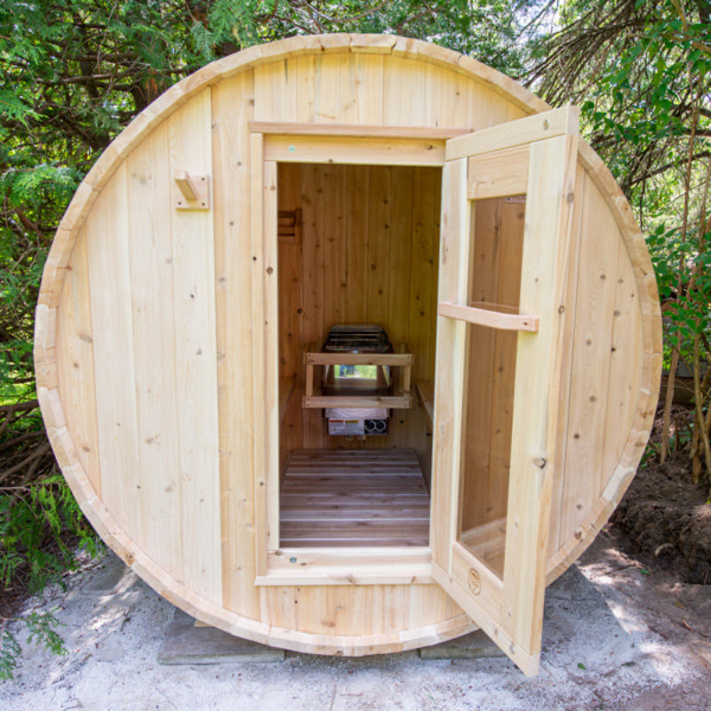 Canadian Timber Harmony Cedar Outdoor Barrel Sauna (3-4 Person) with Harvia 6kW Heater