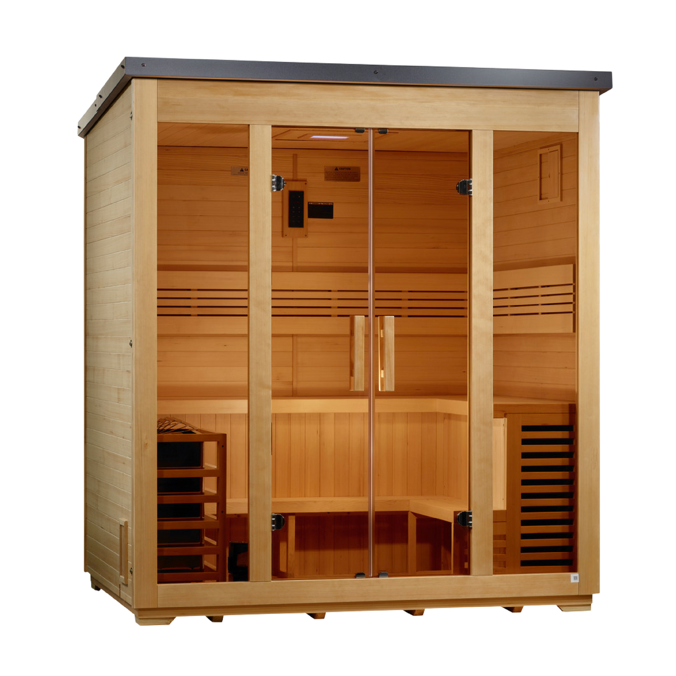 Vorarlberg Flat Roof Canadian Hemlock Outdoor Sauna (5-Person) with Harvia 8kW Heater